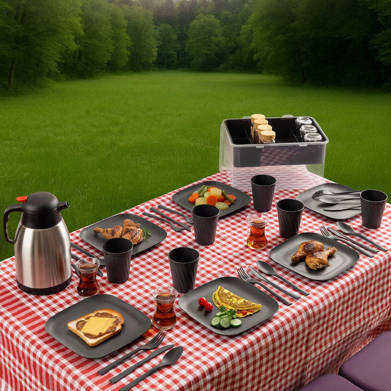 Set de picnic, Hermia, 964FRM6102, Dimensiune furculiță: 18,5 cm (6 bucăți), Antracit - imagine 5